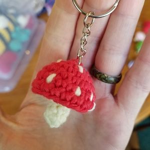 NEW handmade red mushroom keychain!